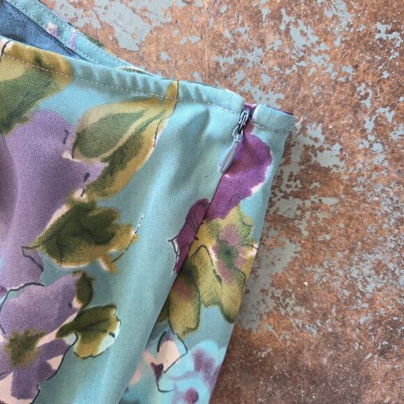 Vintage 90s Y2K Floral Midi Skirt Size M Fairy Whimsy Lined Van Heusen Blue - Picture 6 of 8